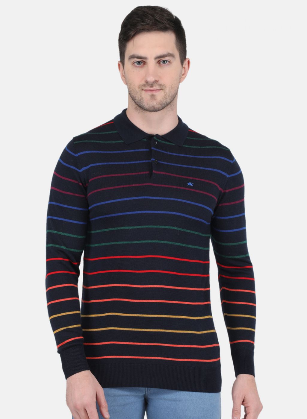 Men NAvy Blue Stripe T-Shirt