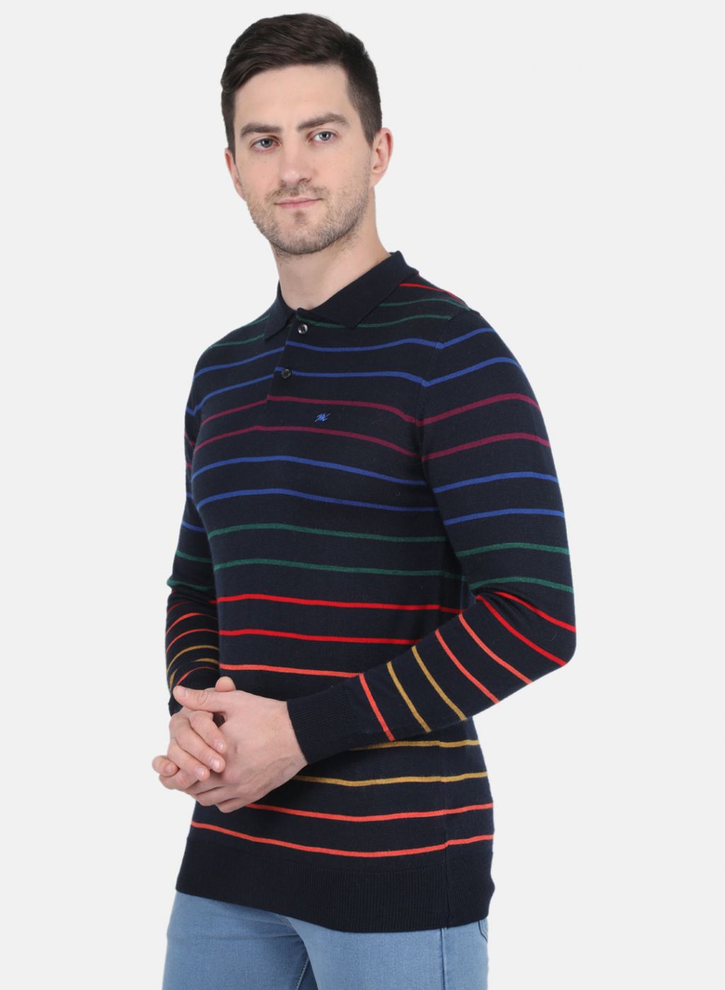 Men NAvy Blue Stripe T-Shirt