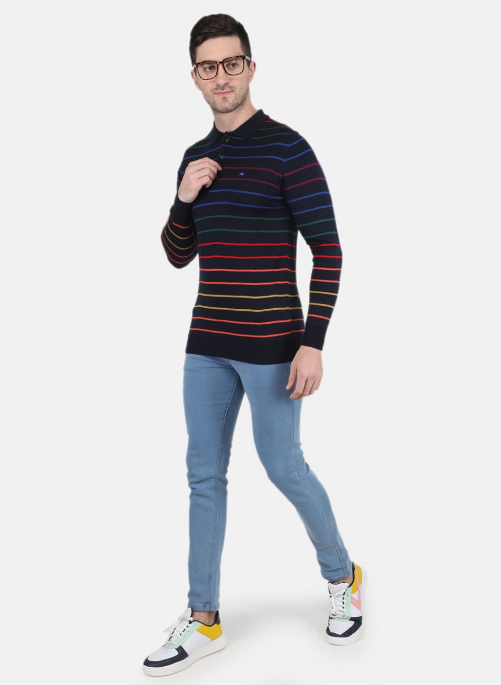 Men NAvy Blue Stripe T-Shirt
