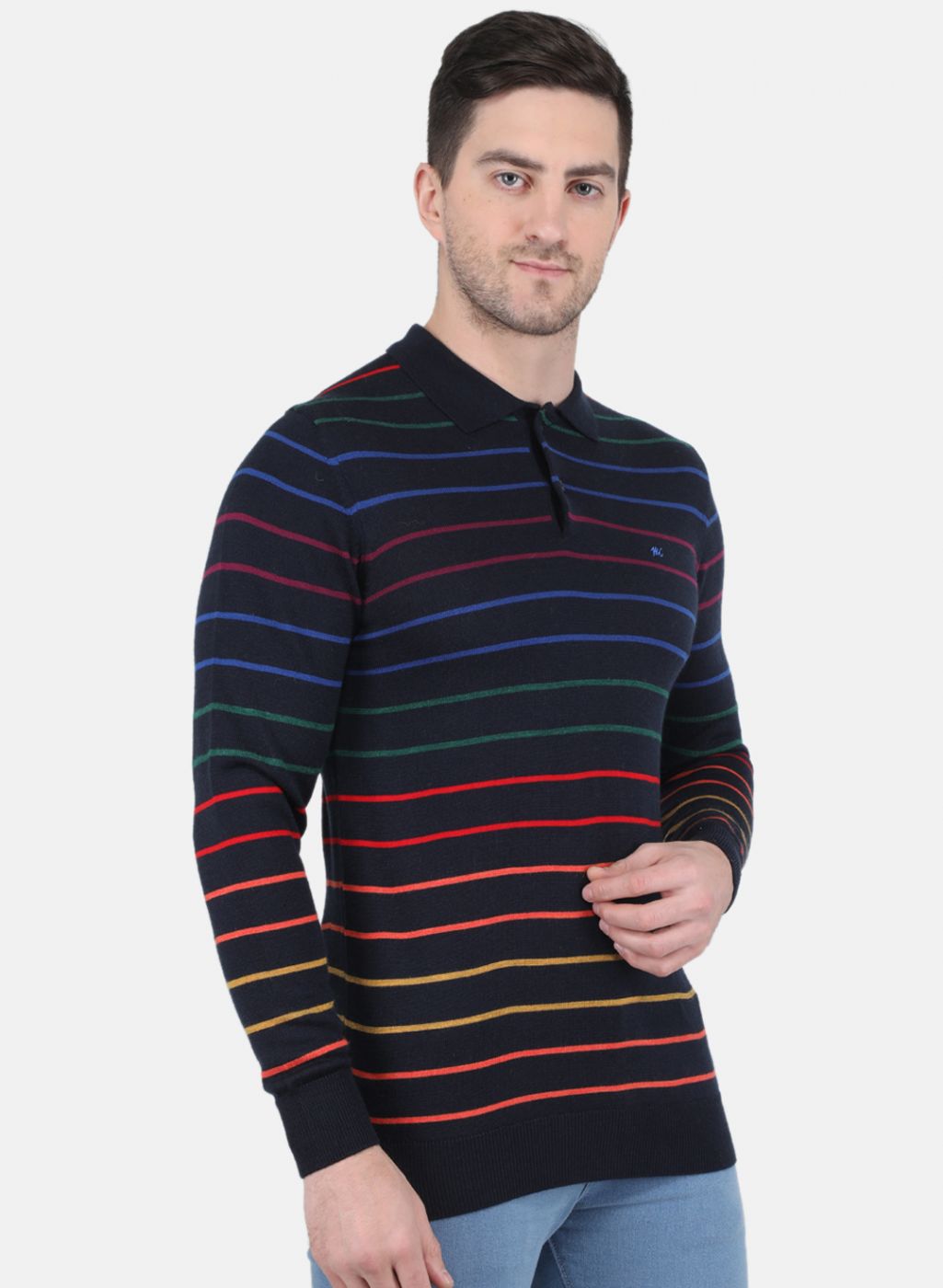 Men NAvy Blue Stripe T-Shirt