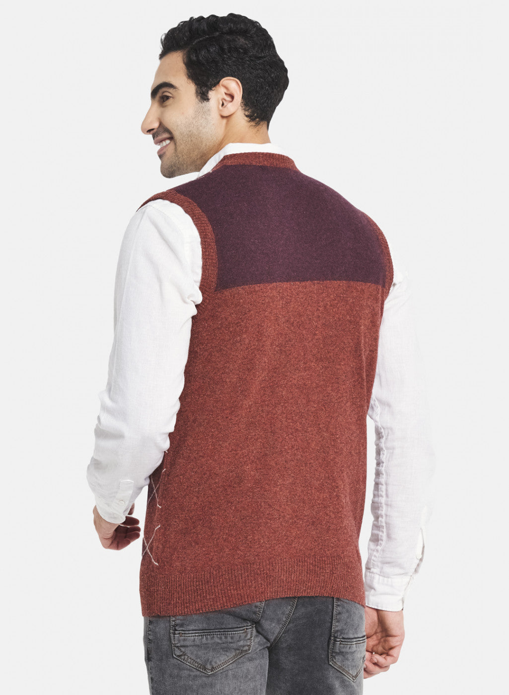 Men Rust Brown Printed Sweater