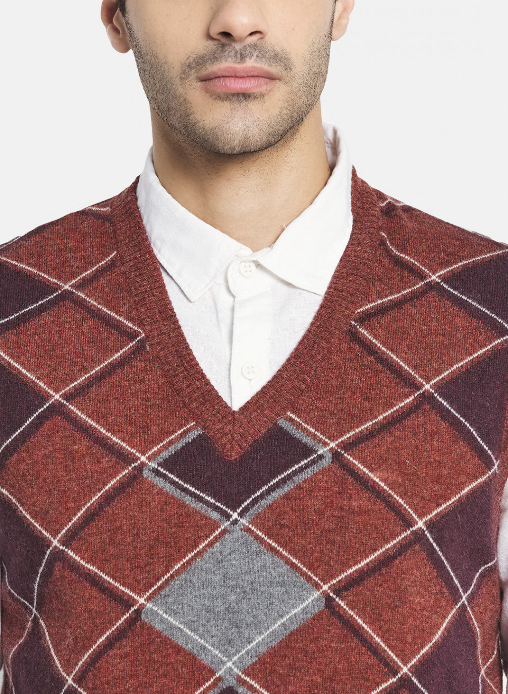 Men Rust Brown Printed Sweater