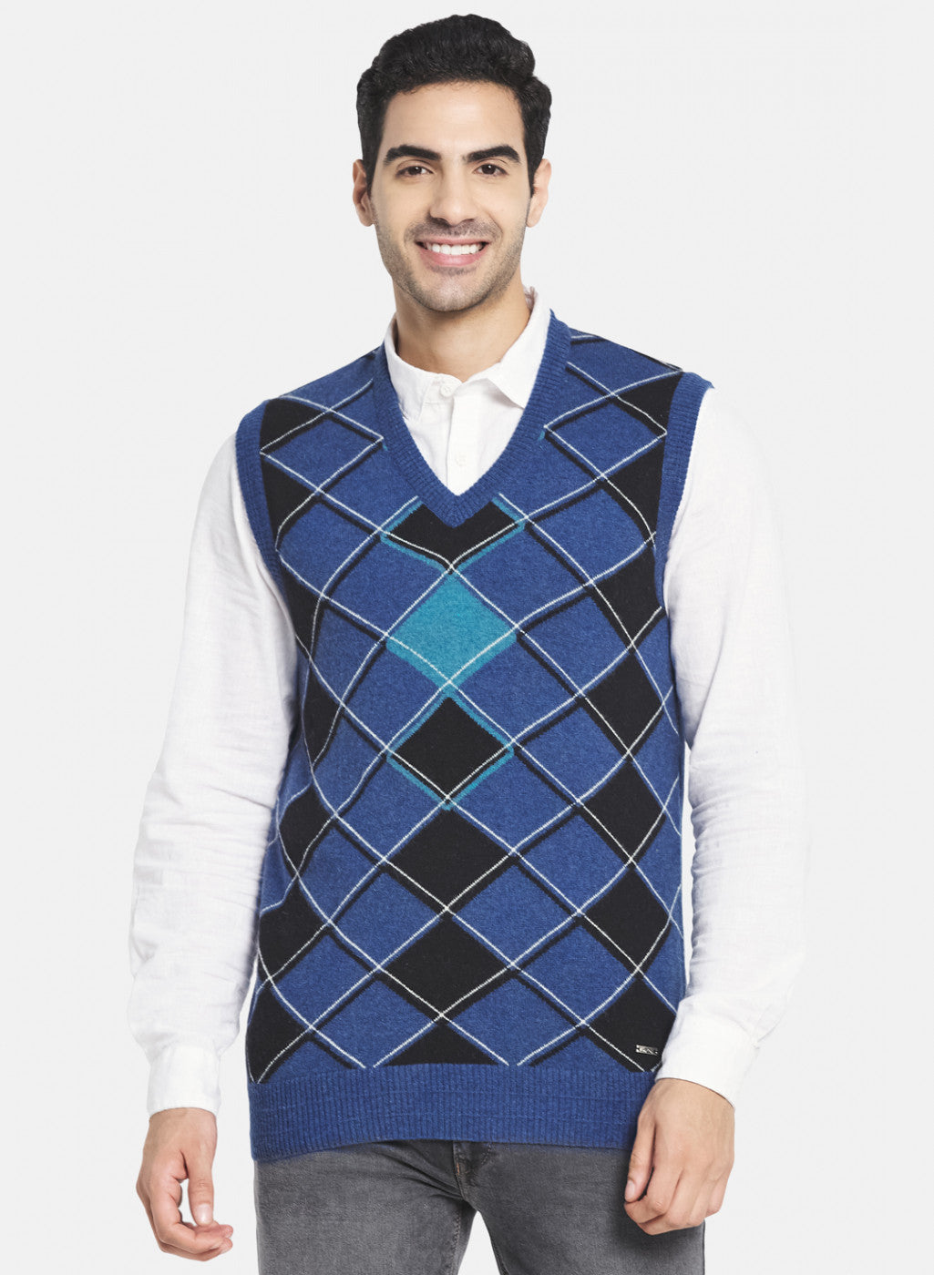 Men Blue Printed Sweater