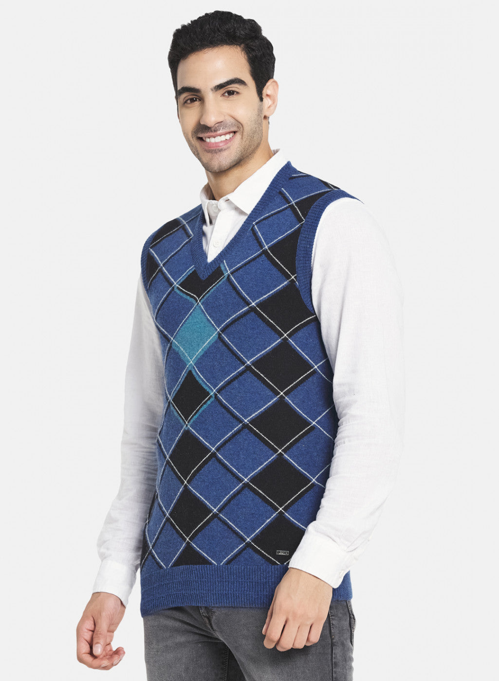 Men Blue Printed Sweater