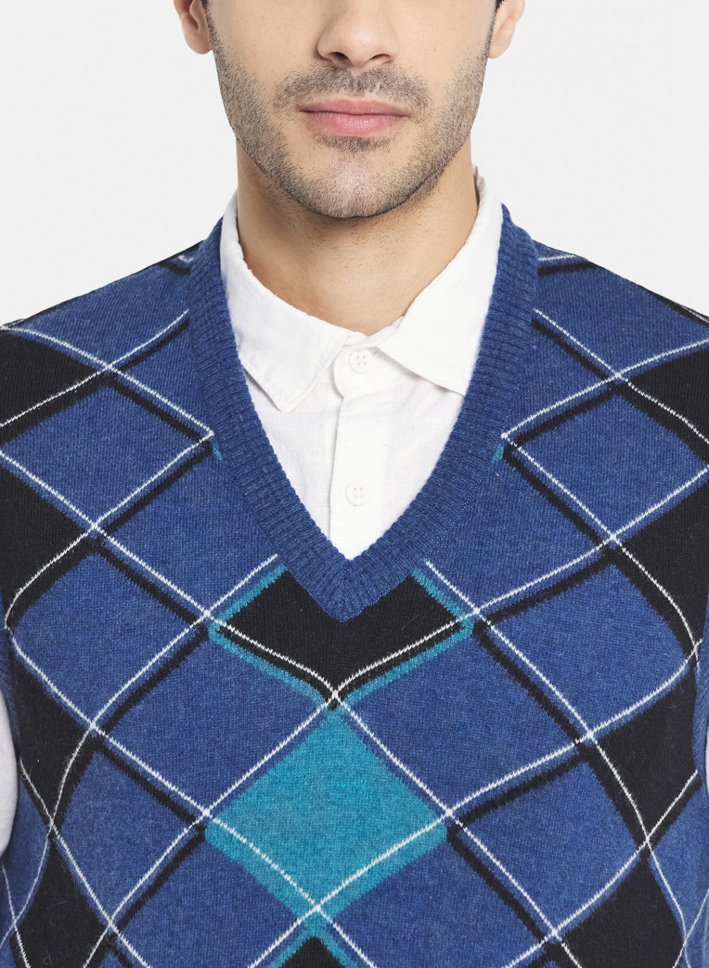 Men Blue Printed Sweater