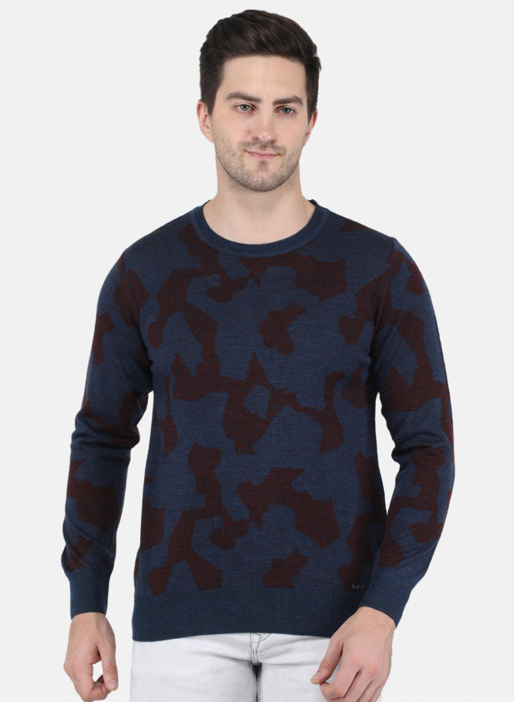Men Blue Jaquard Pullover