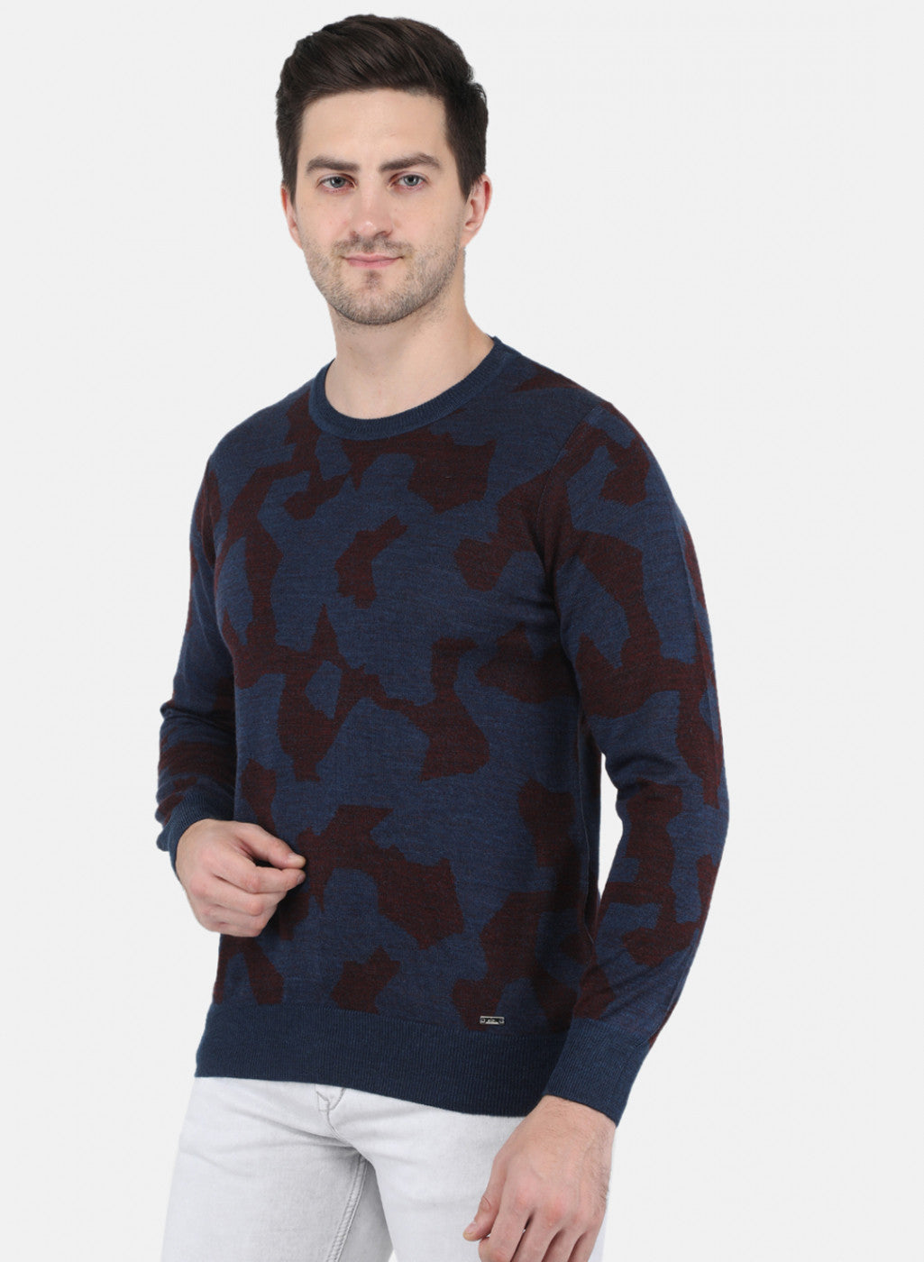 Men Blue Jaquard Pullover