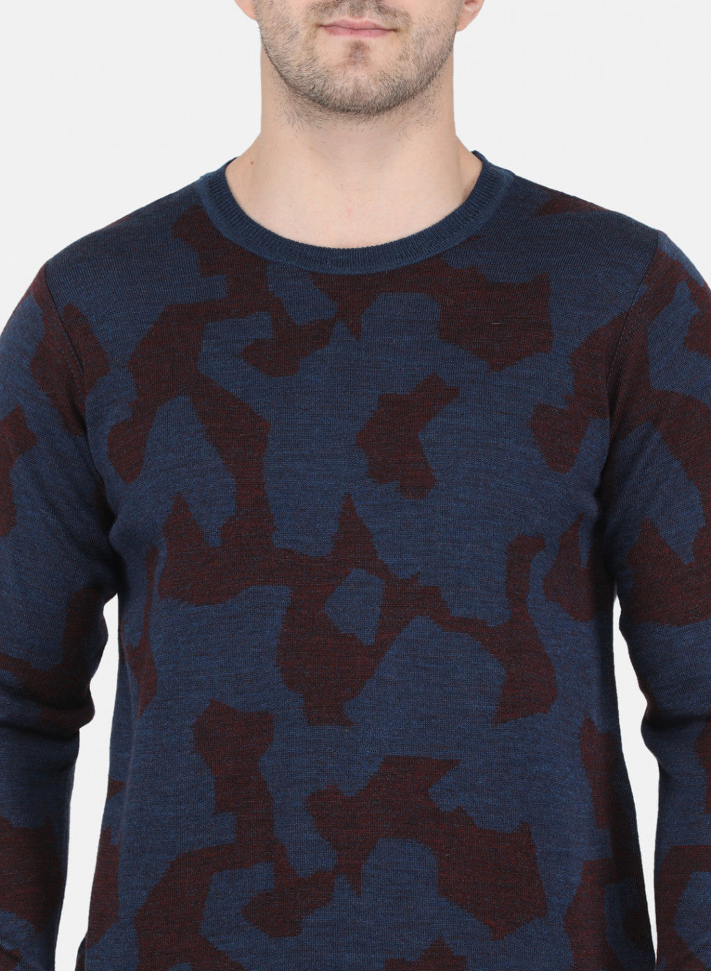 Men Blue Jaquard Pullover
