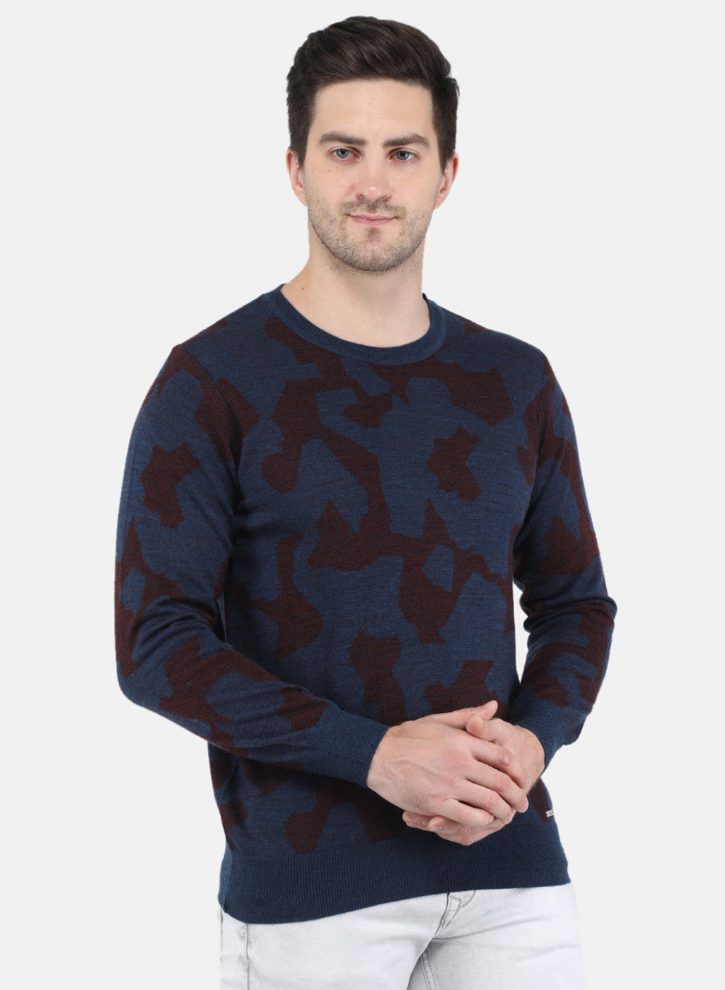 Men Blue Jaquard Pullover