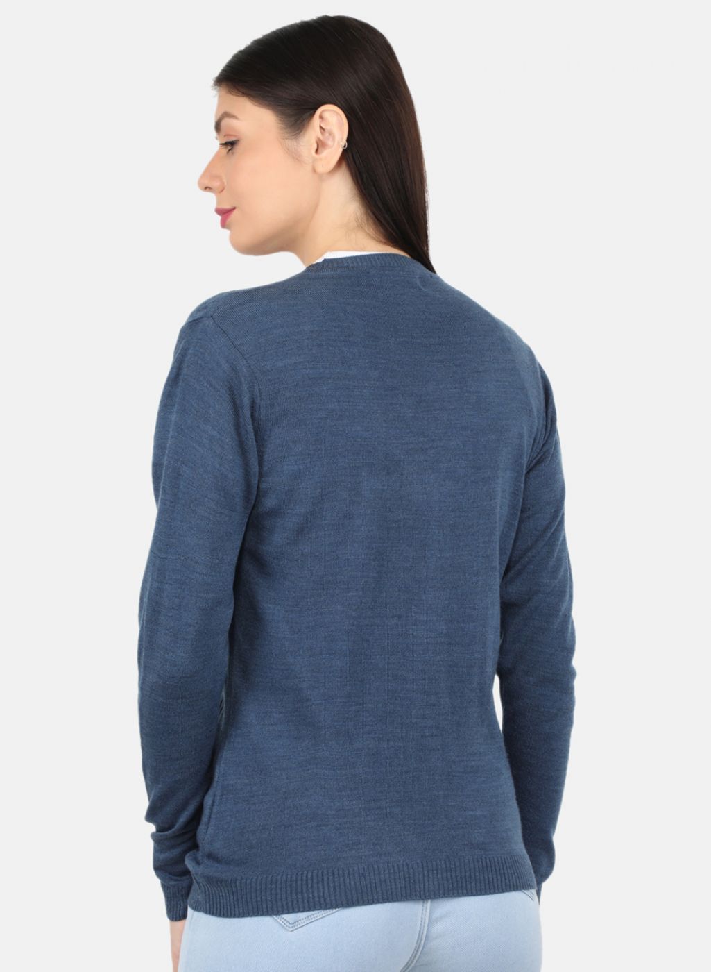 Women Blue Self Design Cardigan