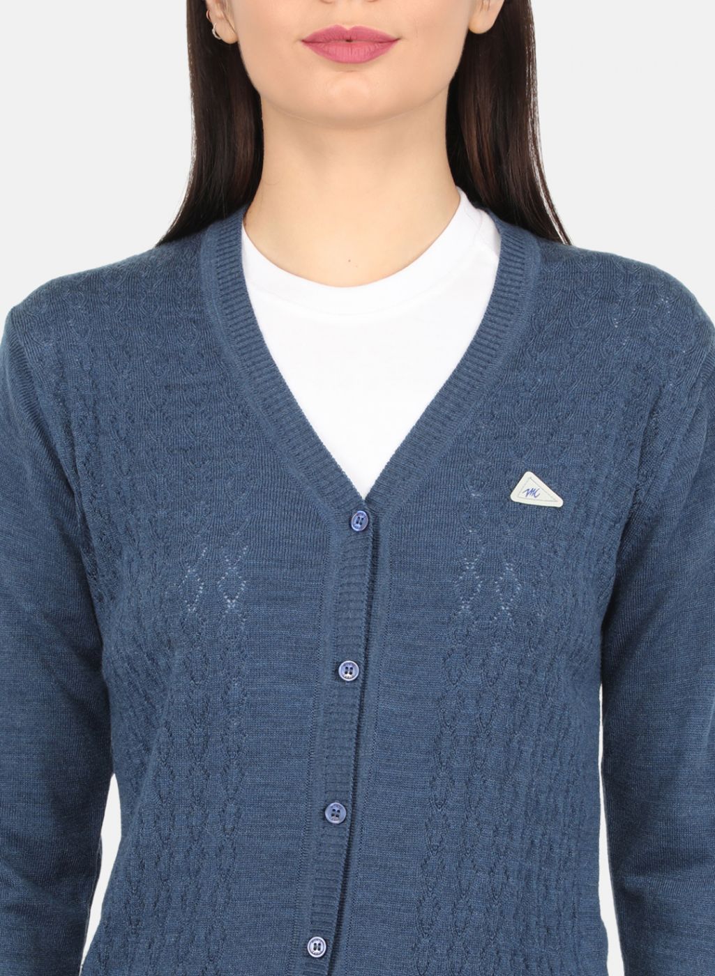 Women Blue Self Design Cardigan