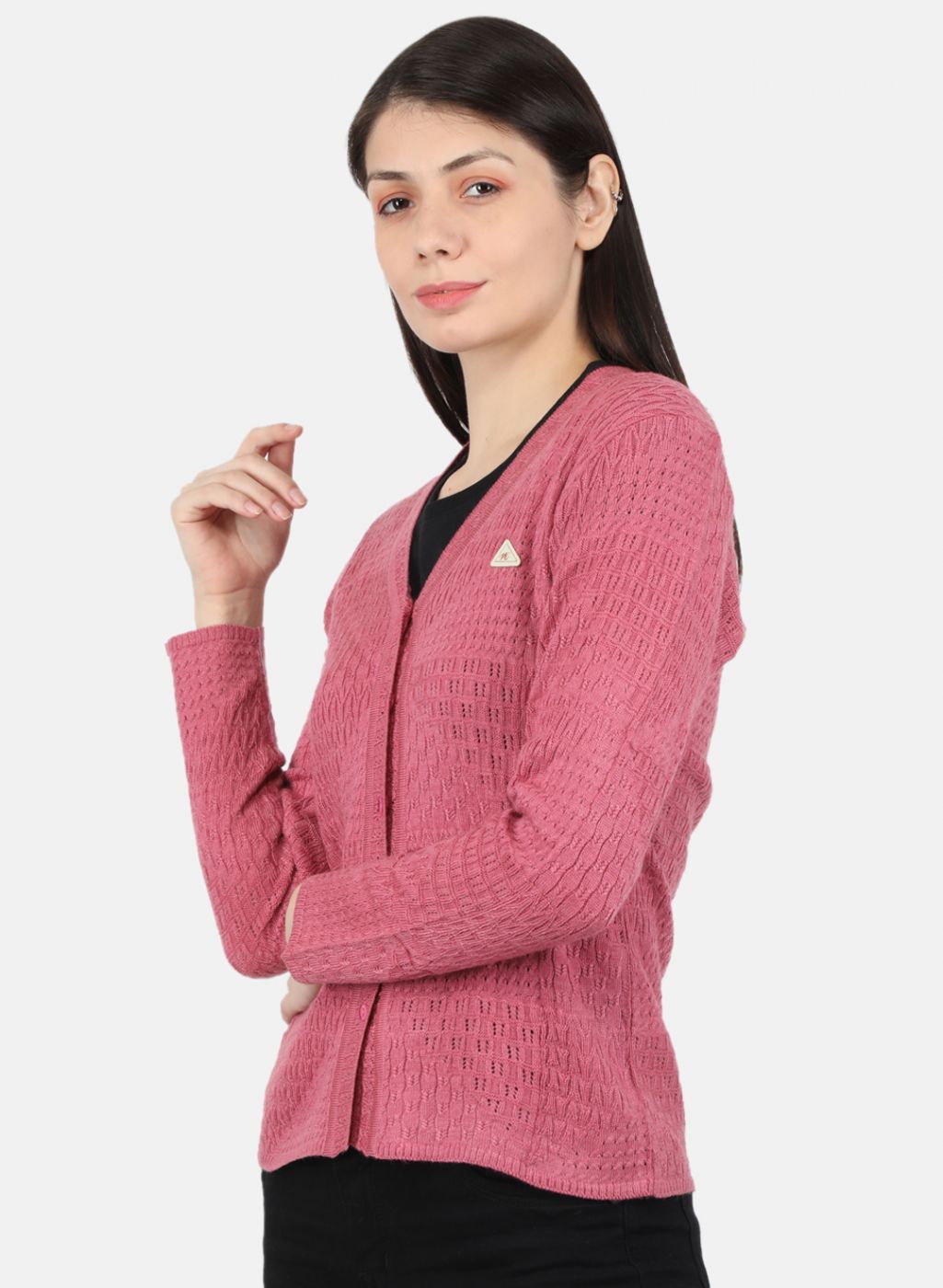 Women Pink Self Design Cardigan