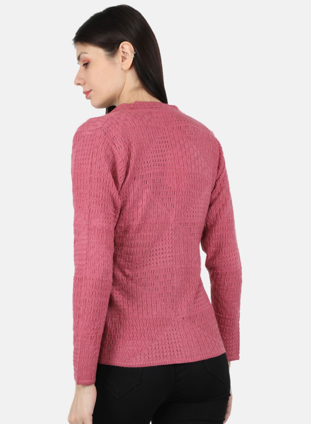 Women Pink Self Design Cardigan