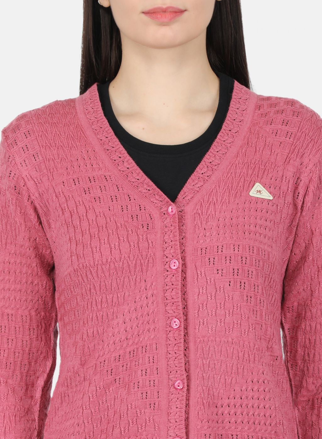 Women Pink Self Design Cardigan