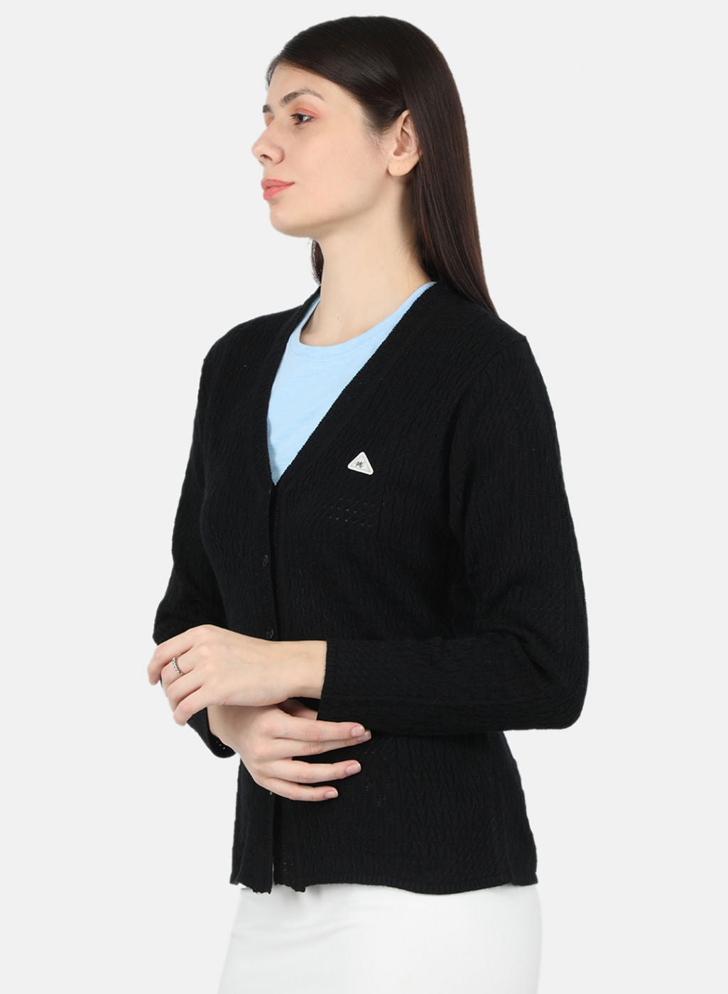 Women Black Self Design Cardigan