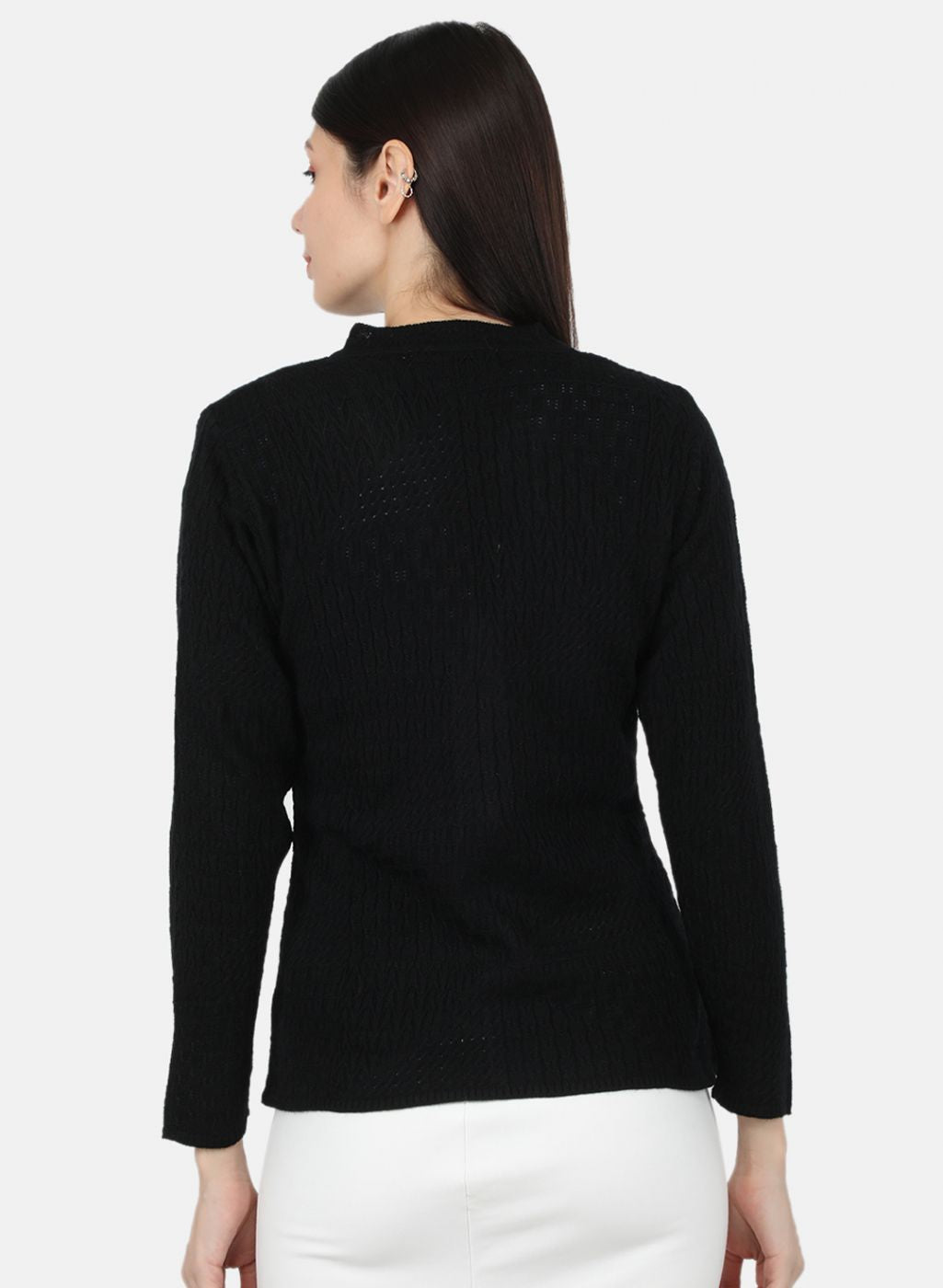 Women Black Self Design Cardigan