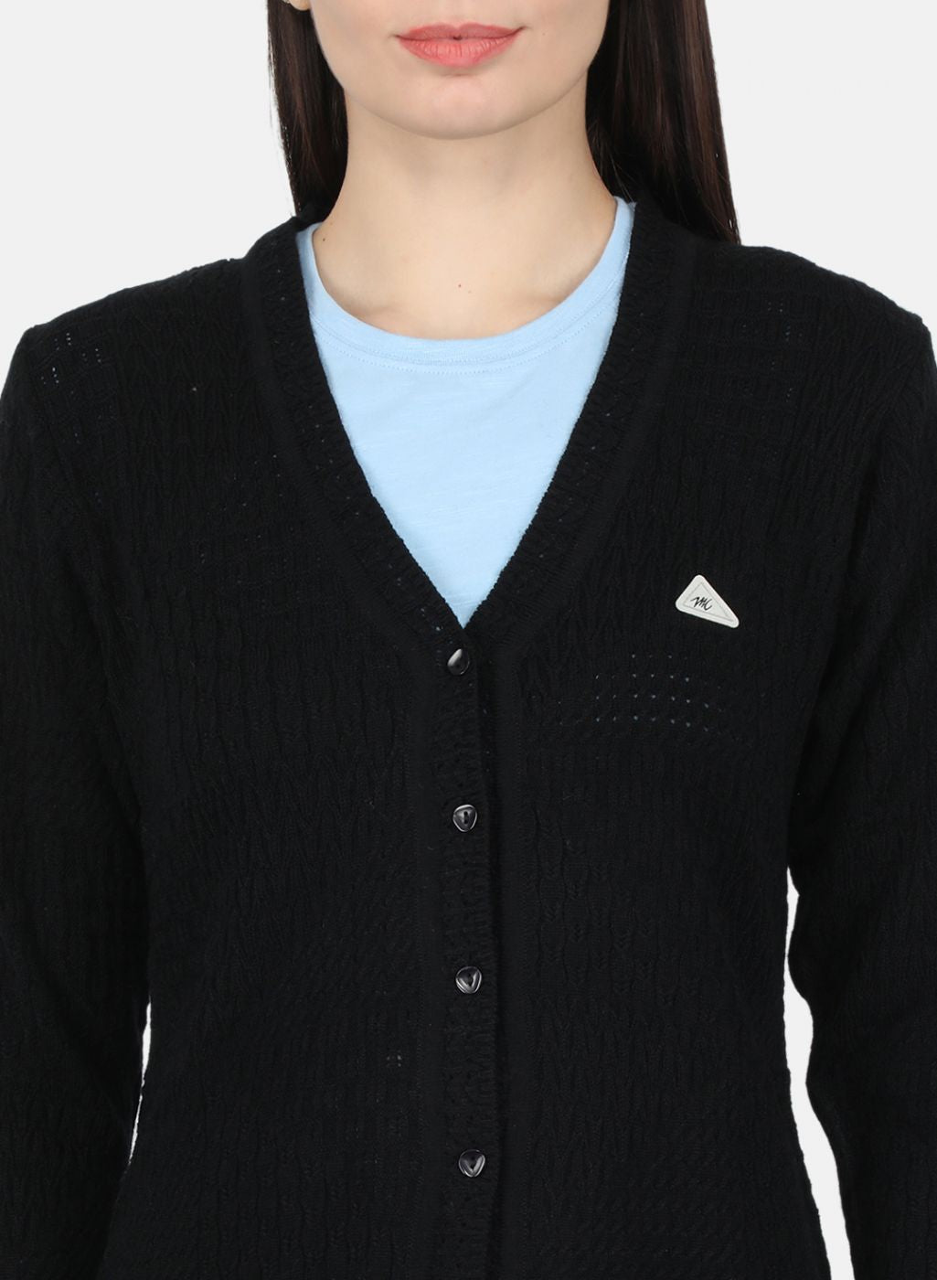 Women Black Self Design Cardigan