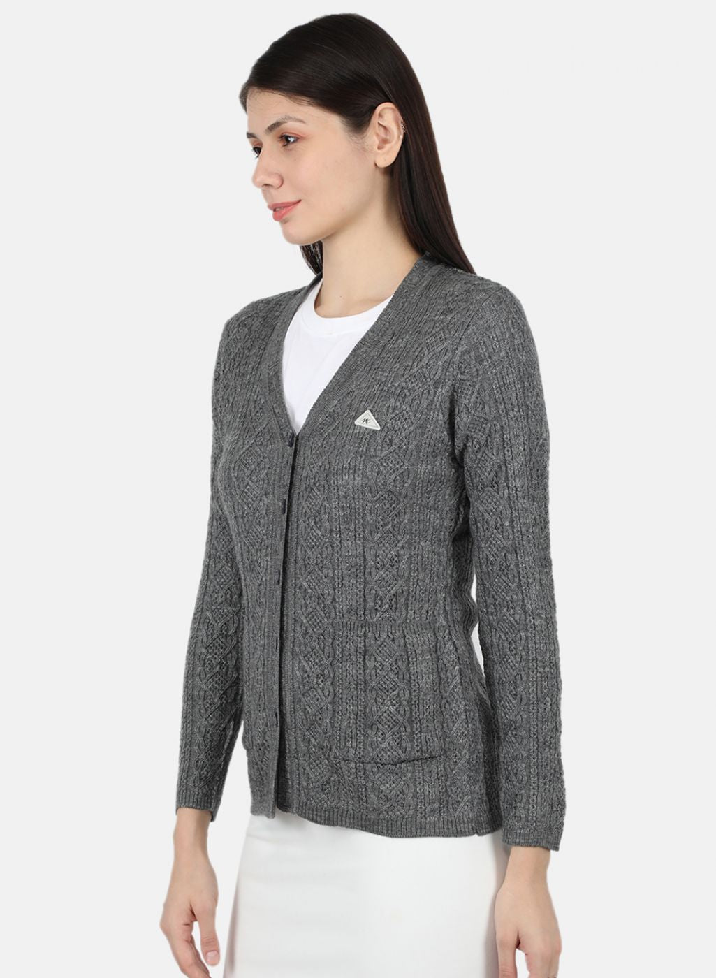 Women Grey Self Design Cardigan