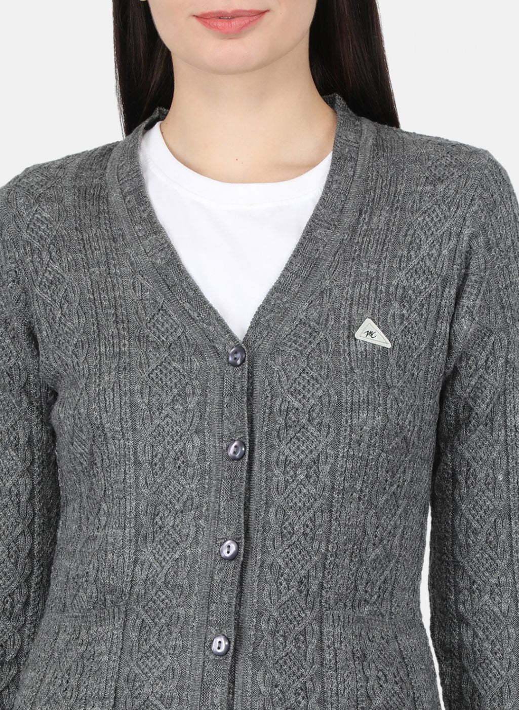 Women Grey Self Design Cardigan
