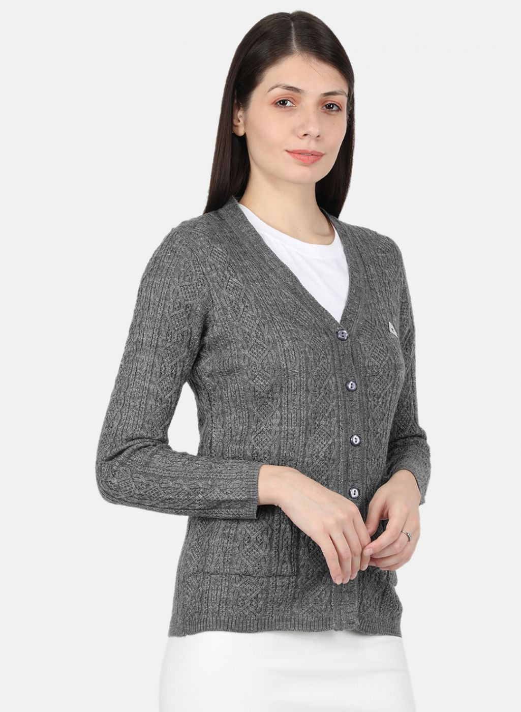 Women Grey Self Design Cardigan