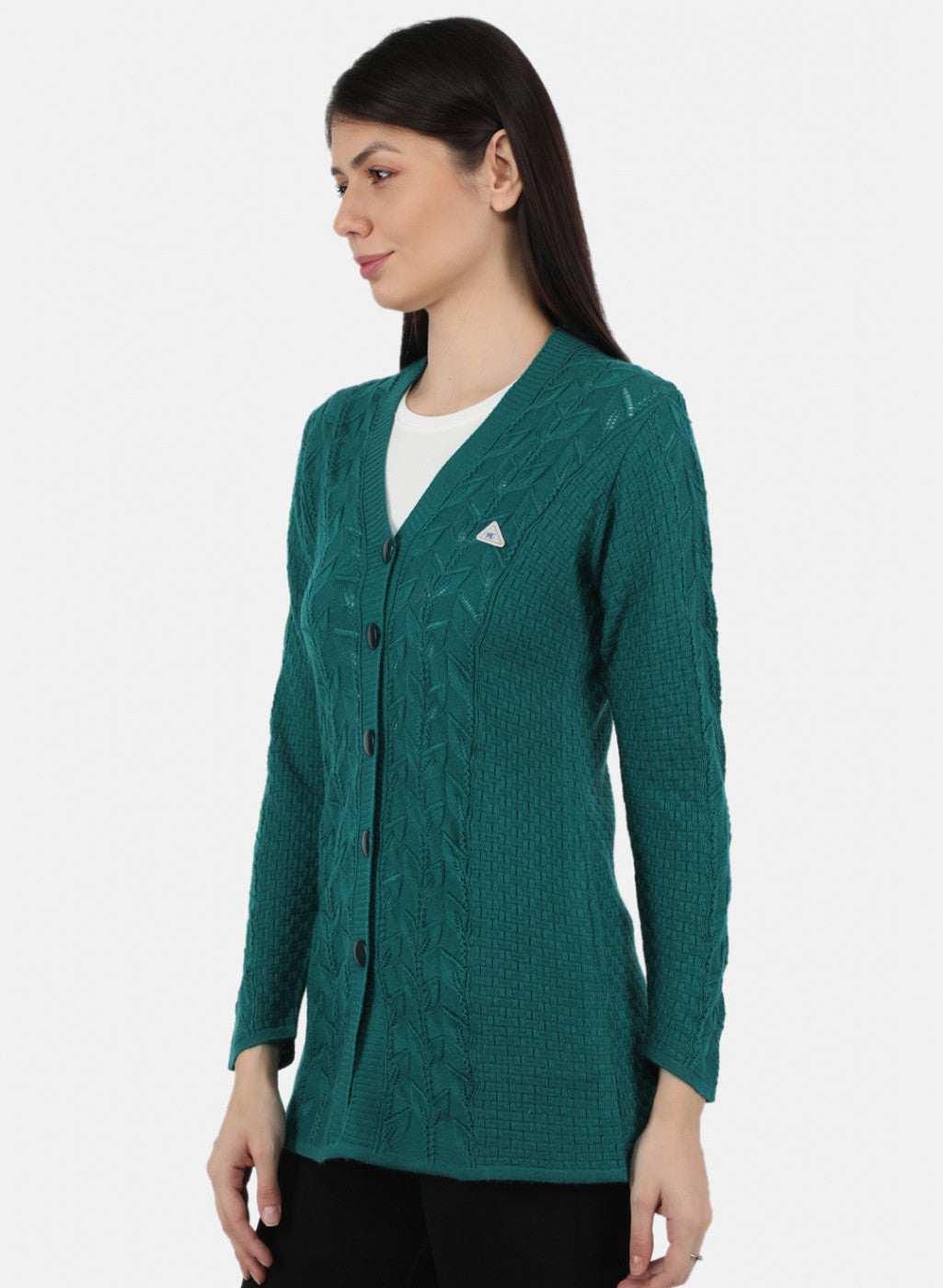 Women Green Self Design Cardigan