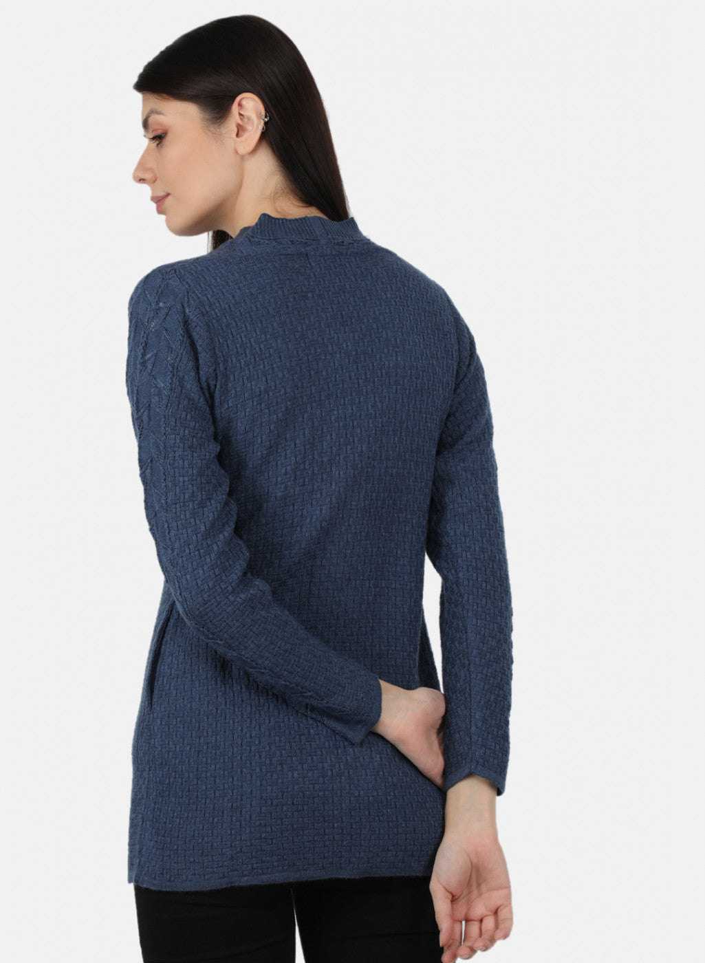 Women Blue Self Design Cardigan