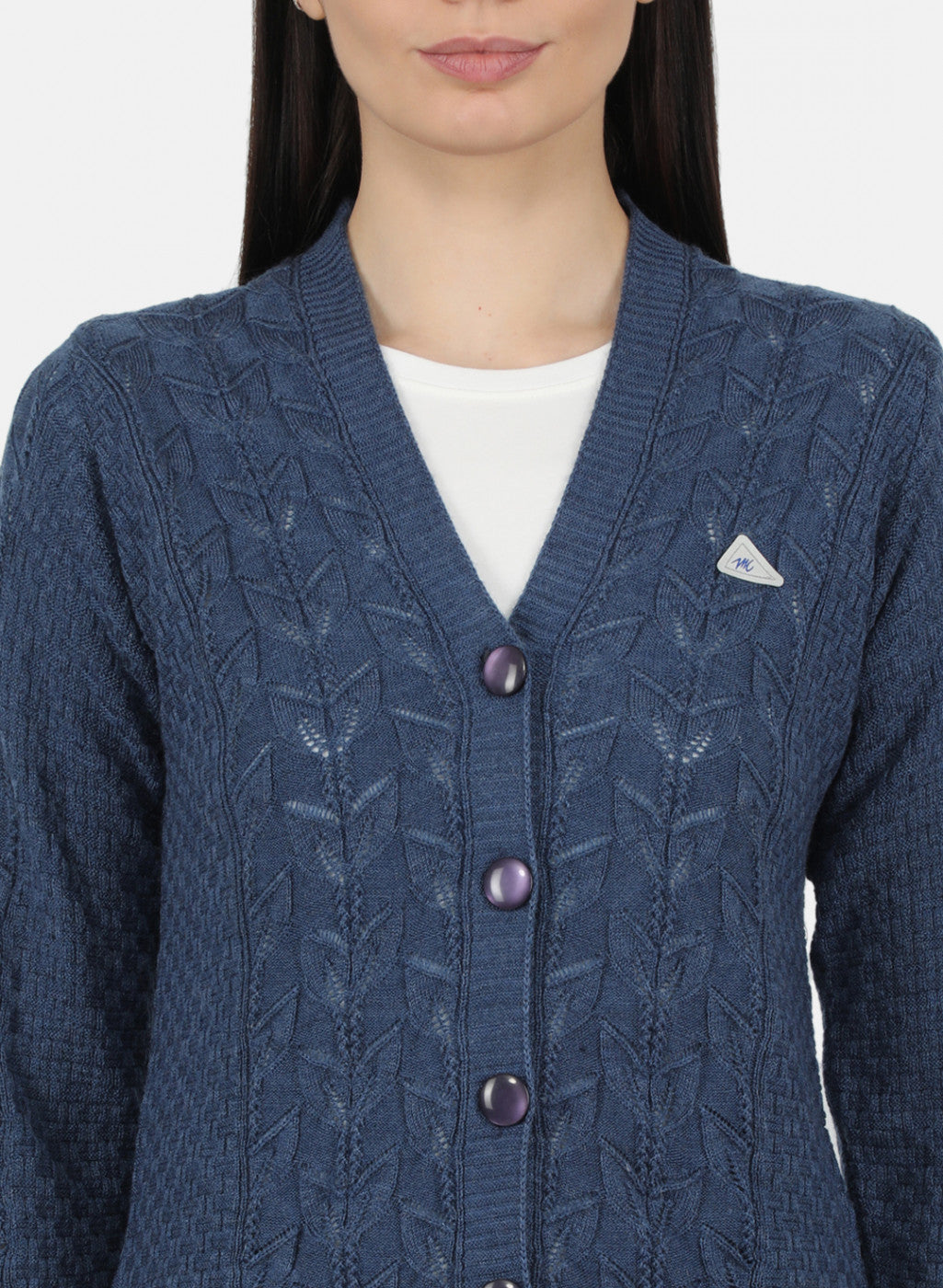 Women Blue Self Design Cardigan