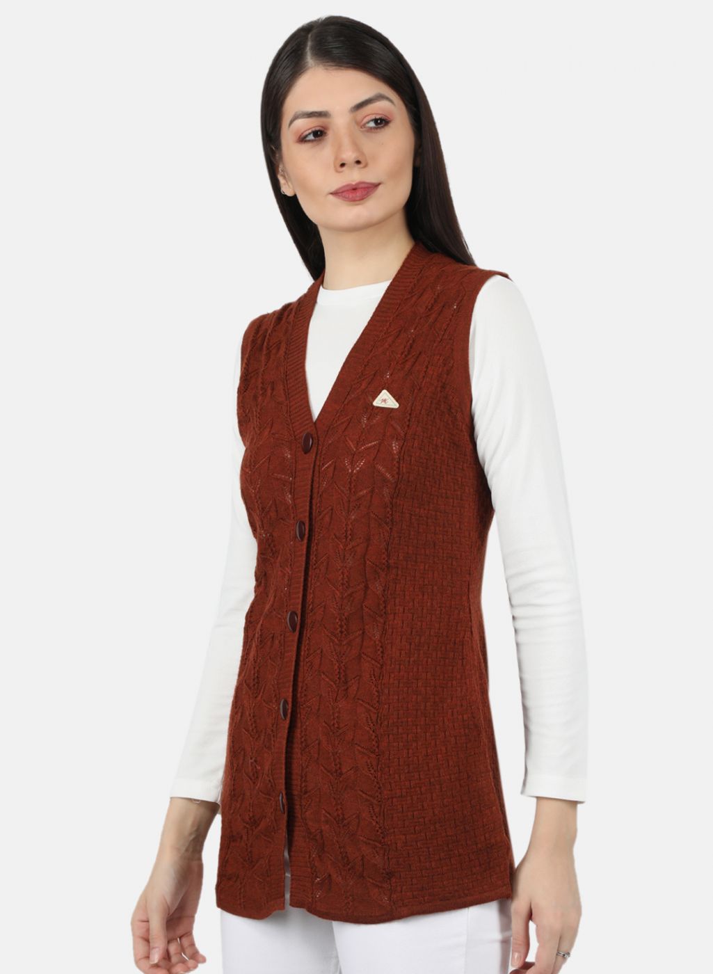 Women Brown Self Design Cardigan