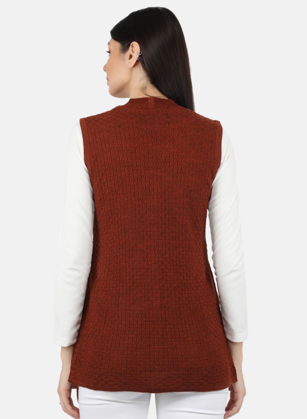 Women Brown Self Design Cardigan