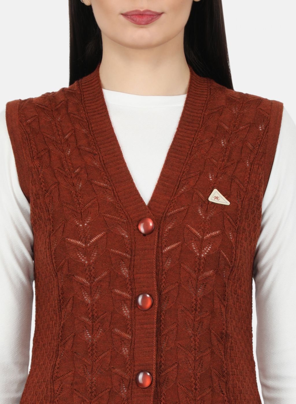 Women Brown Self Design Cardigan