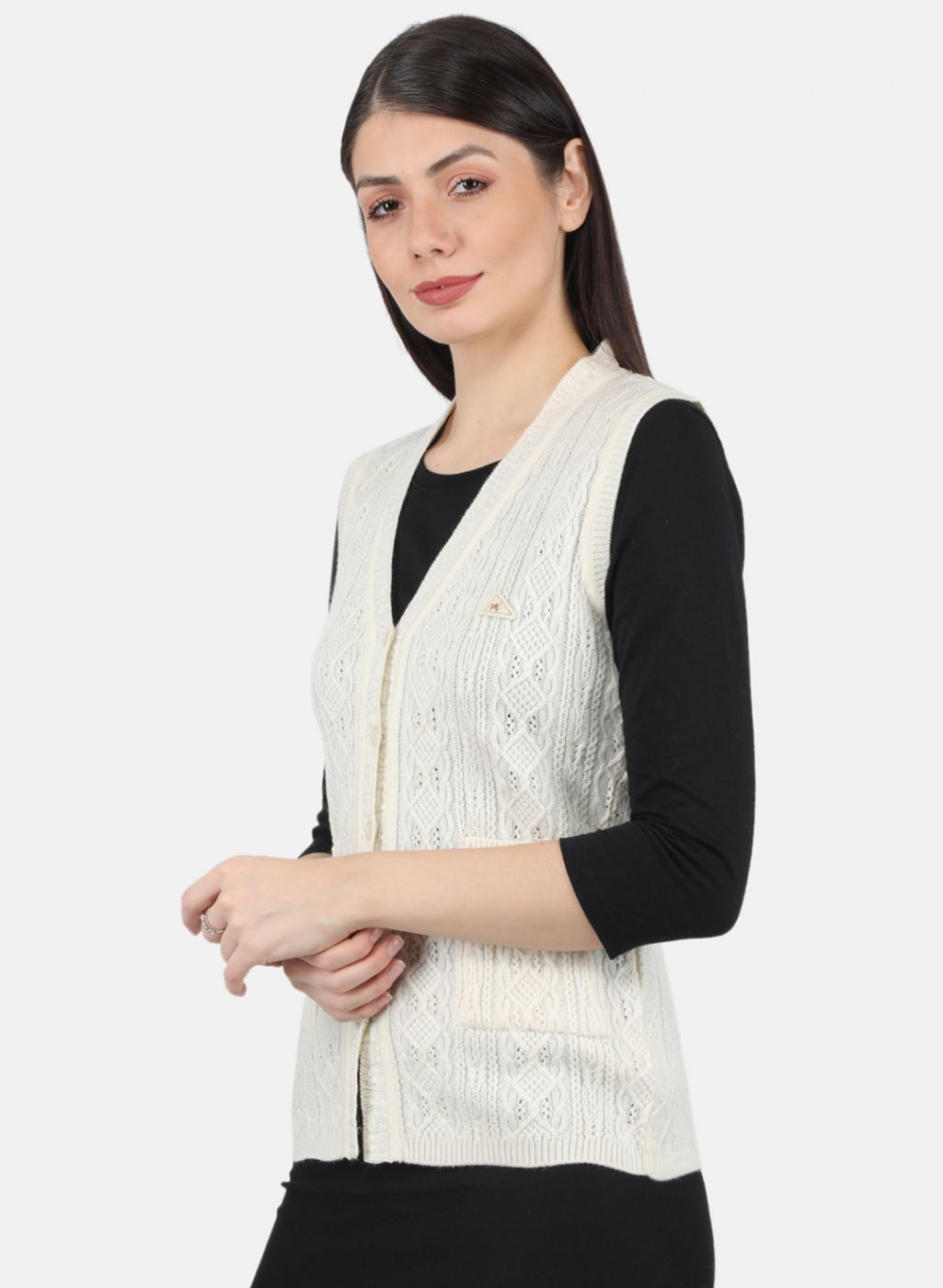 Women Off White Self Design Cardigan