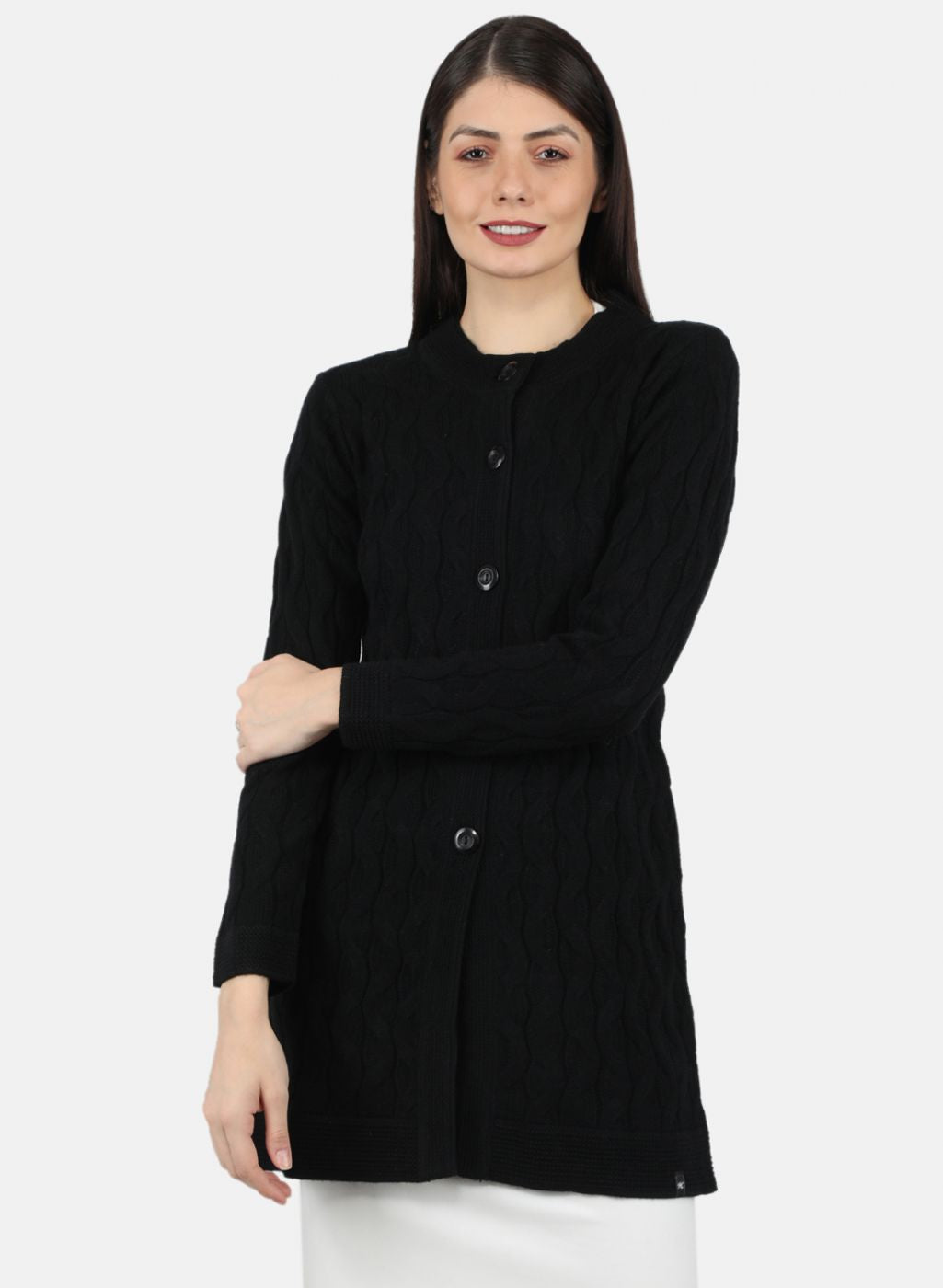 Women Black Self Design Cardigan