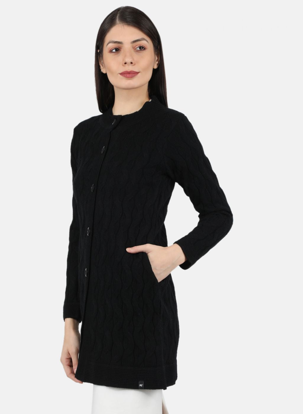 Women Black Self Design Cardigan