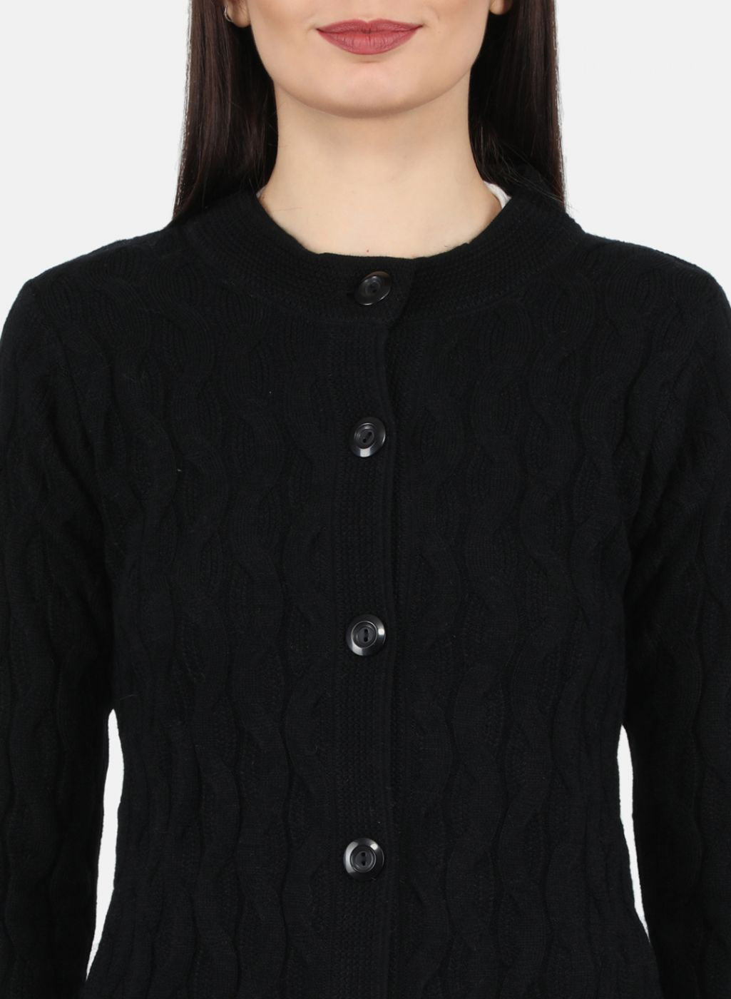 Women Black Self Design Cardigan
