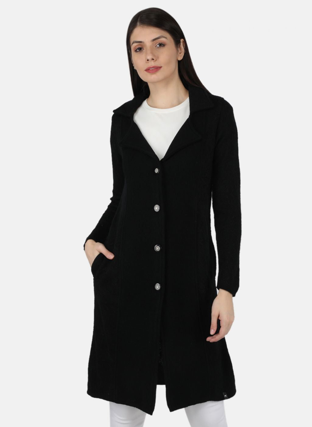 Women Black Self Design Cardigan