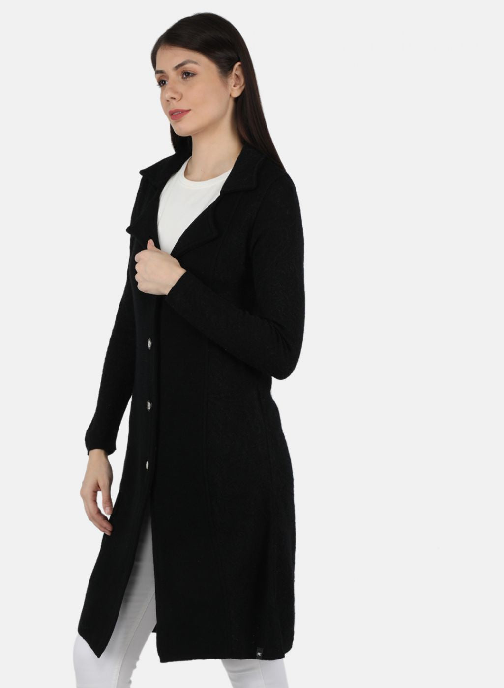 Women Black Self Design Cardigan