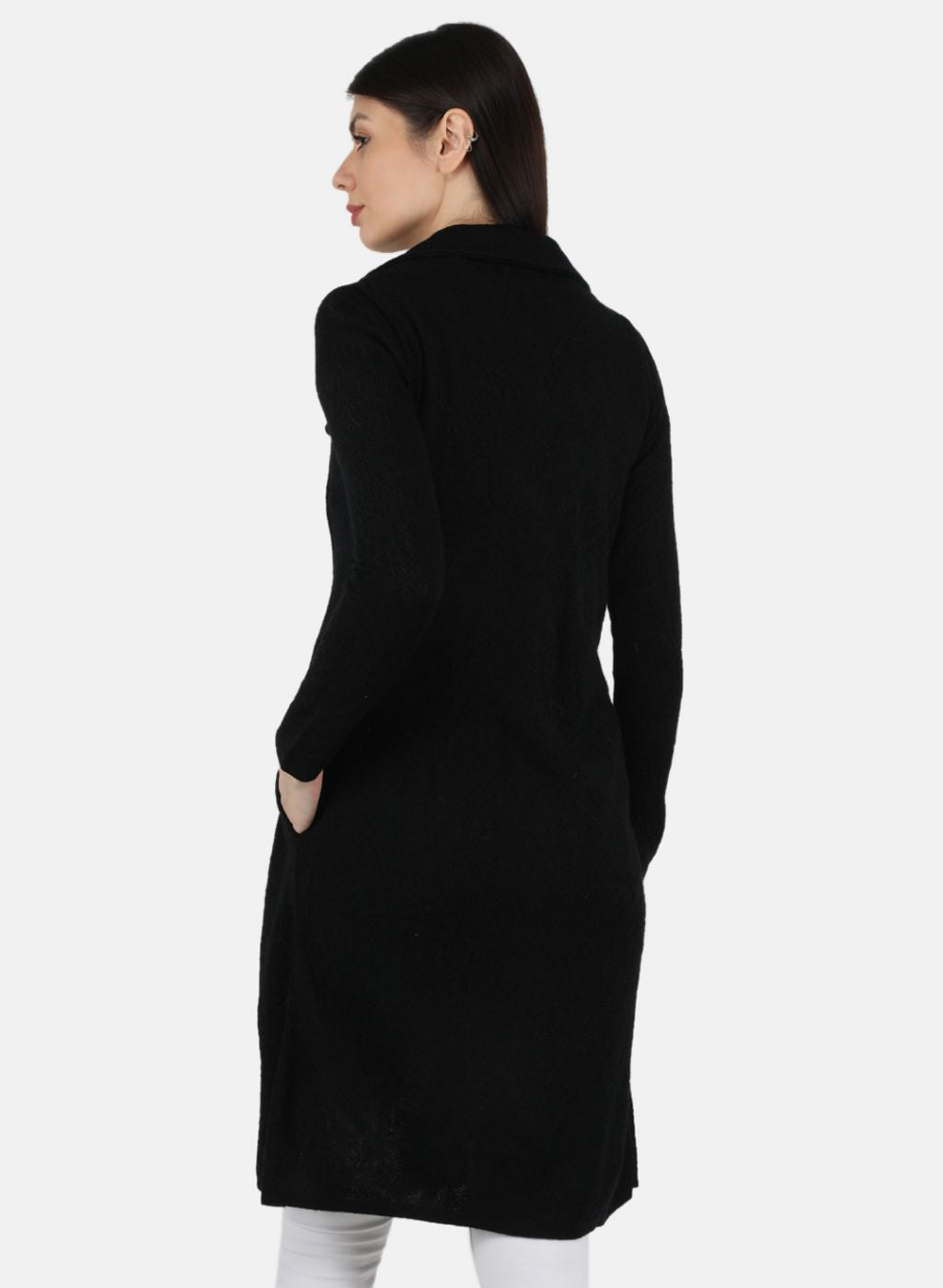 Women Black Self Design Cardigan