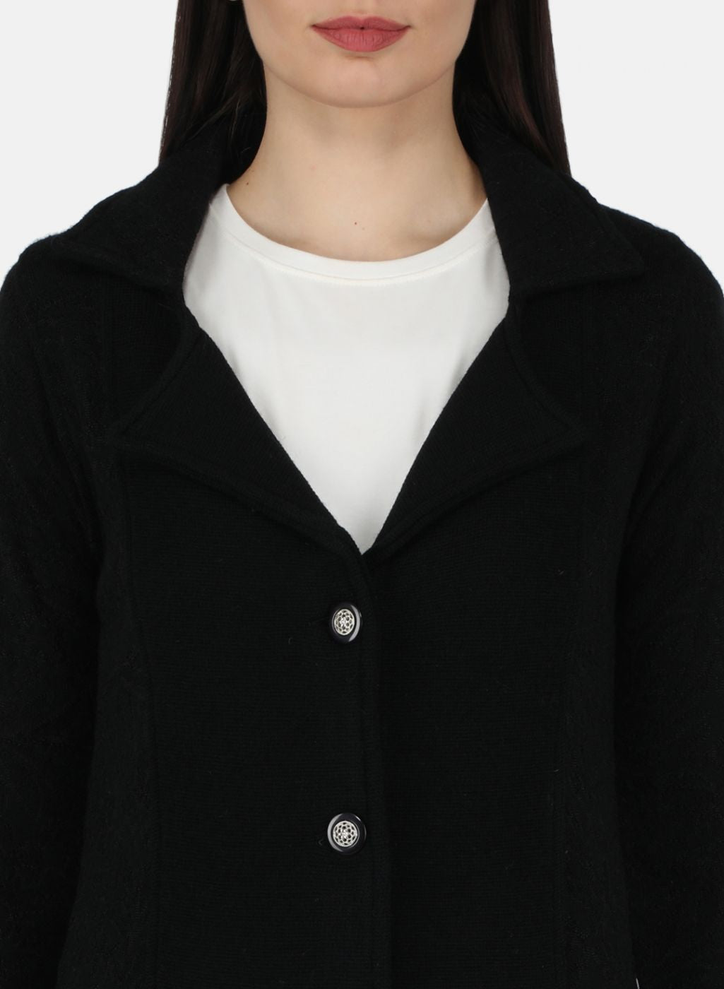 Women Black Self Design Cardigan