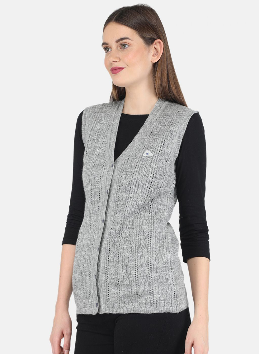 Women Grey Self design Cardigan