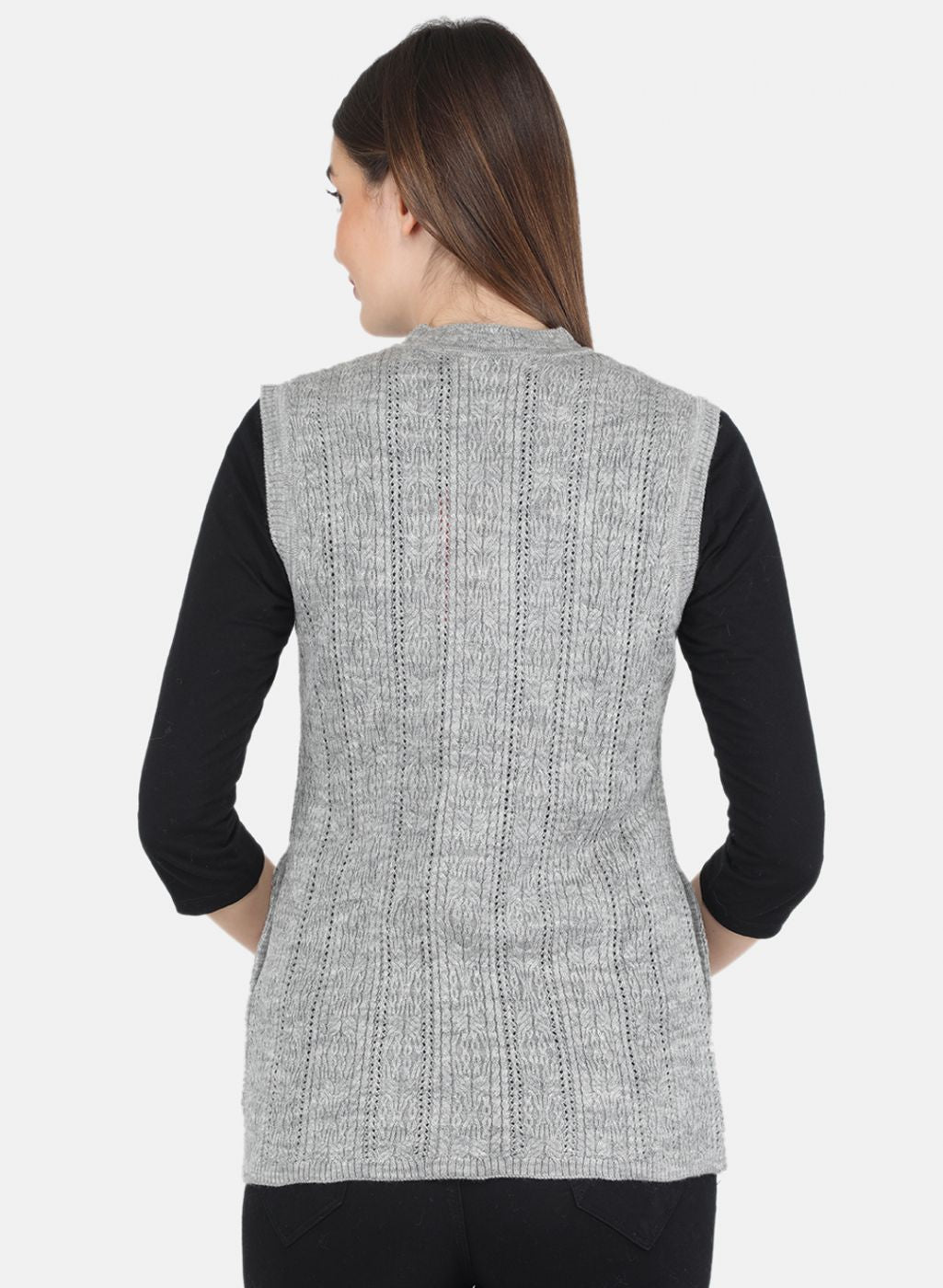 Women Grey Self design Cardigan