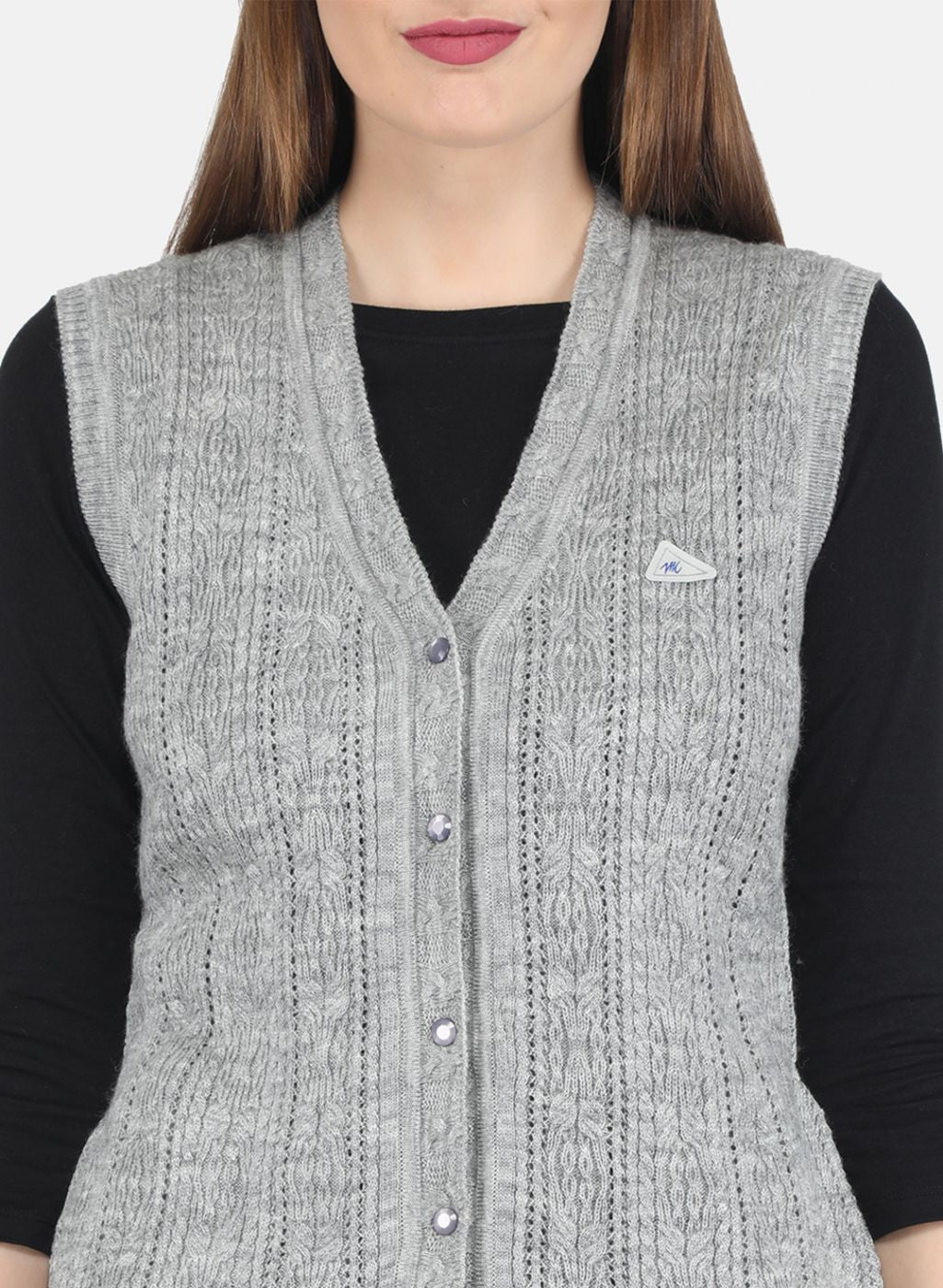Women Grey Self design Cardigan