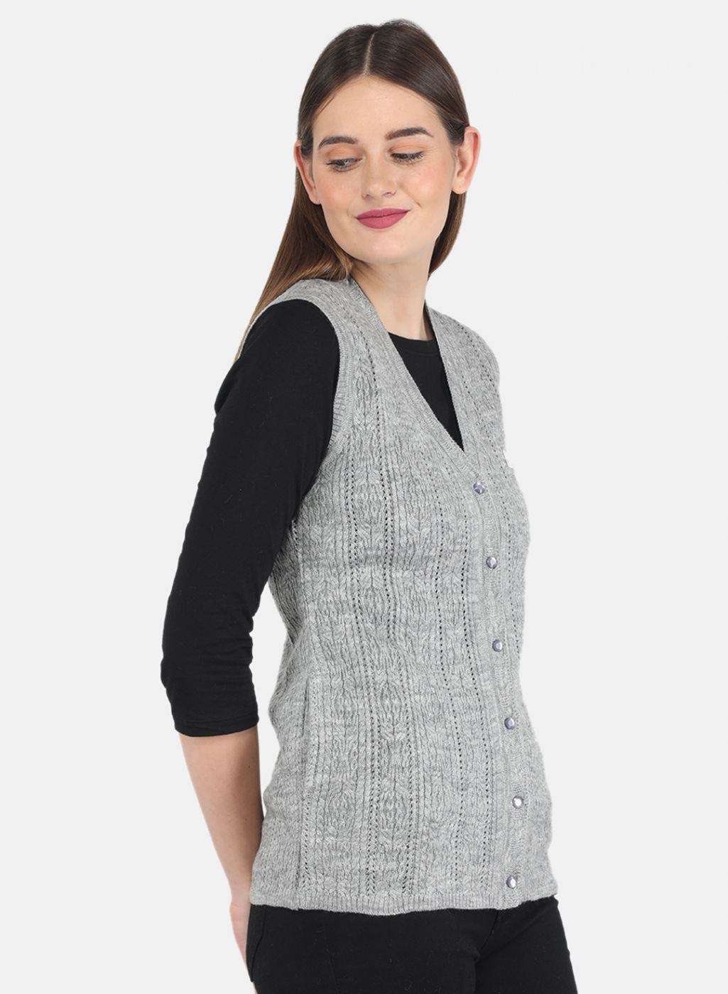 Women Grey Self design Cardigan
