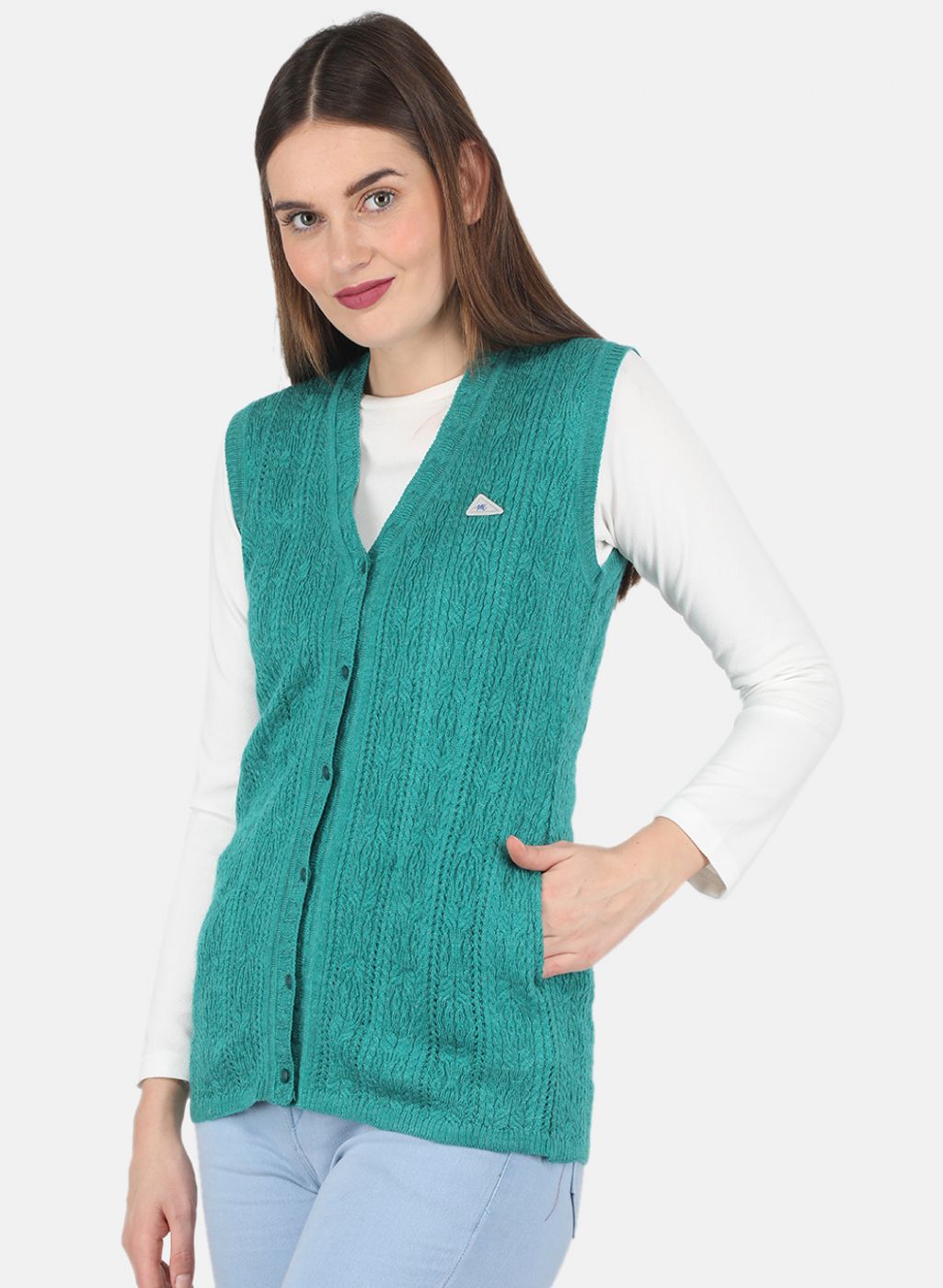 Women Green Self design Cardigan