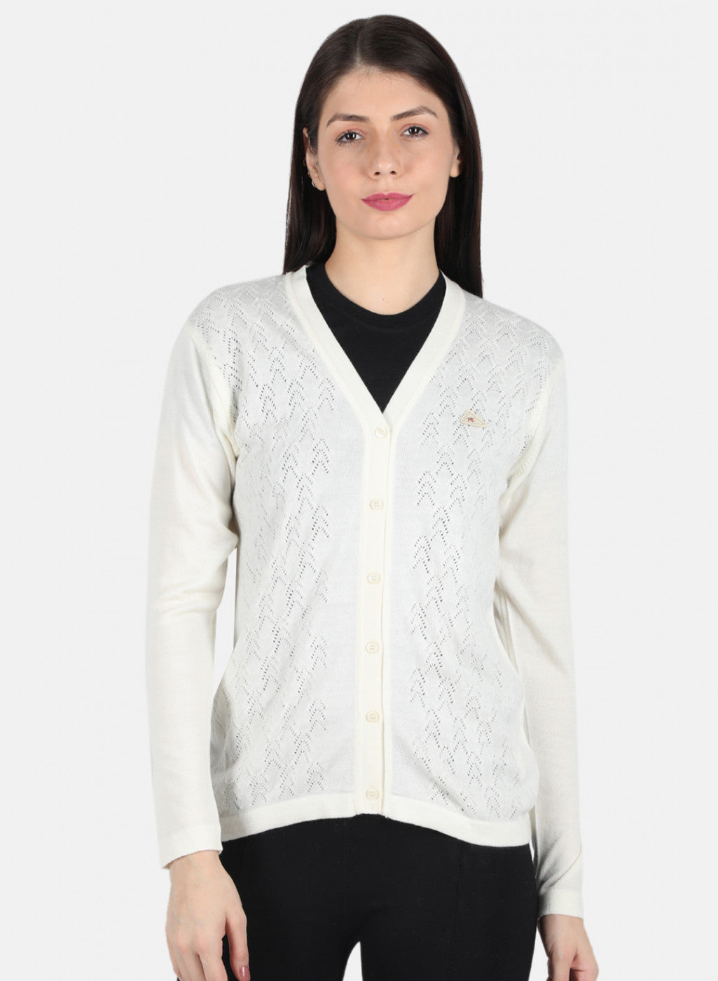 Women White Self Design Cardigan