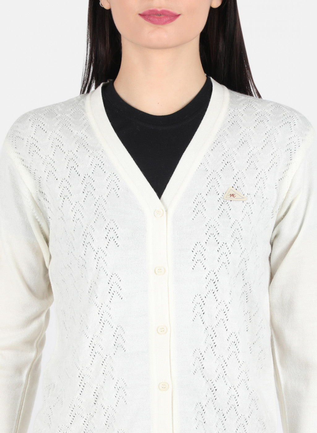 Women White Self Design Cardigan