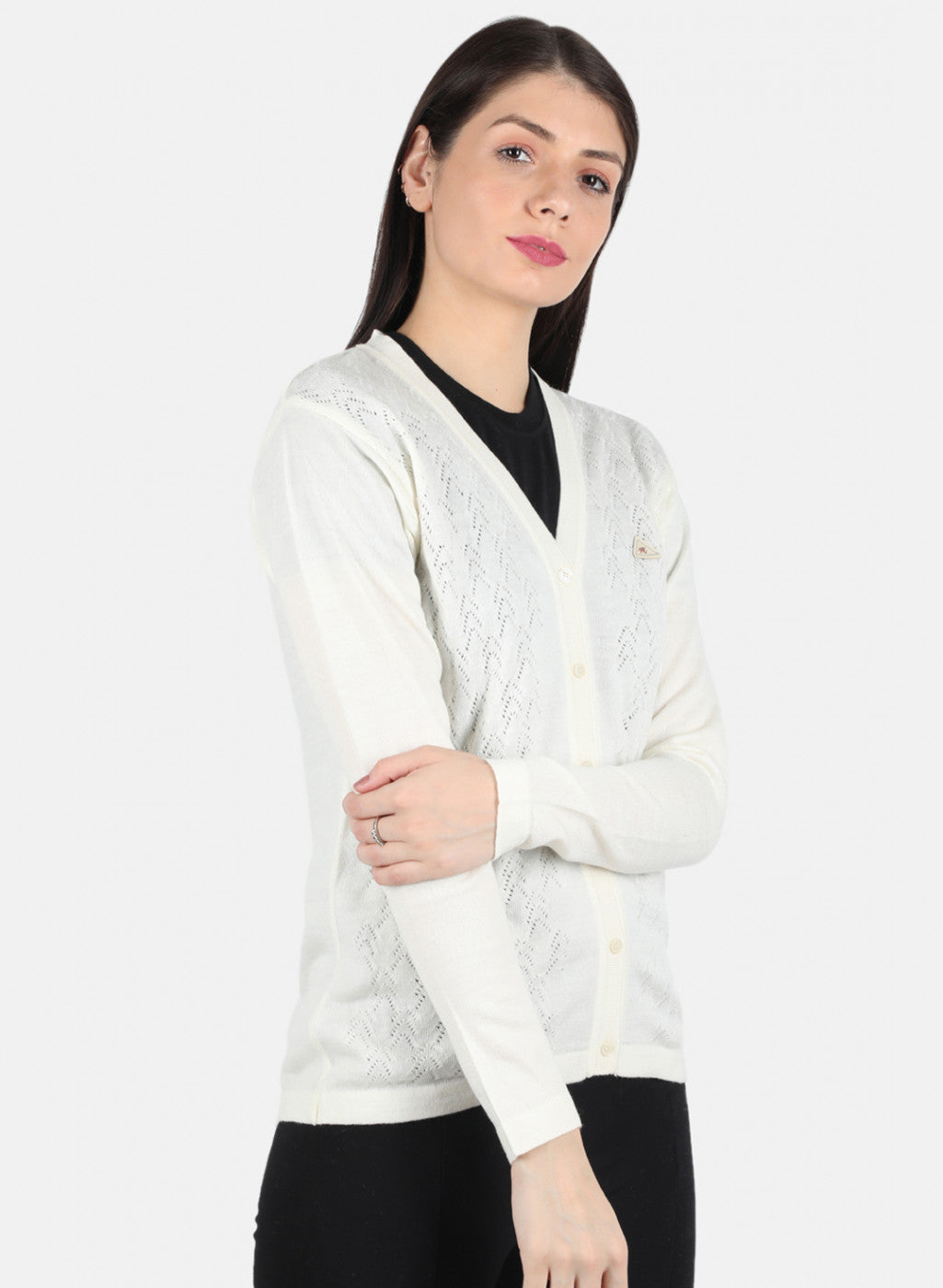 Women White Self Design Cardigan