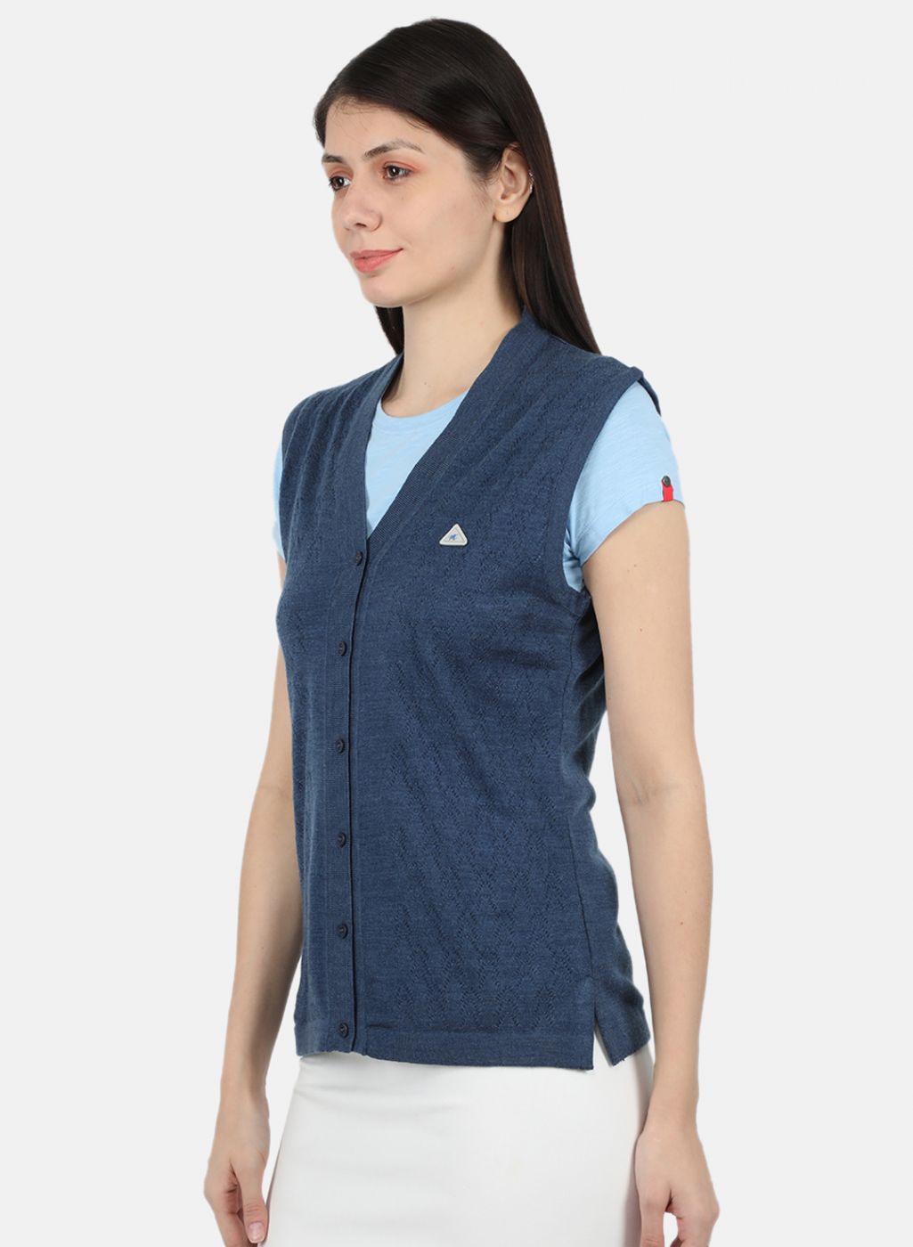 Women Blue Self Design Cardigan