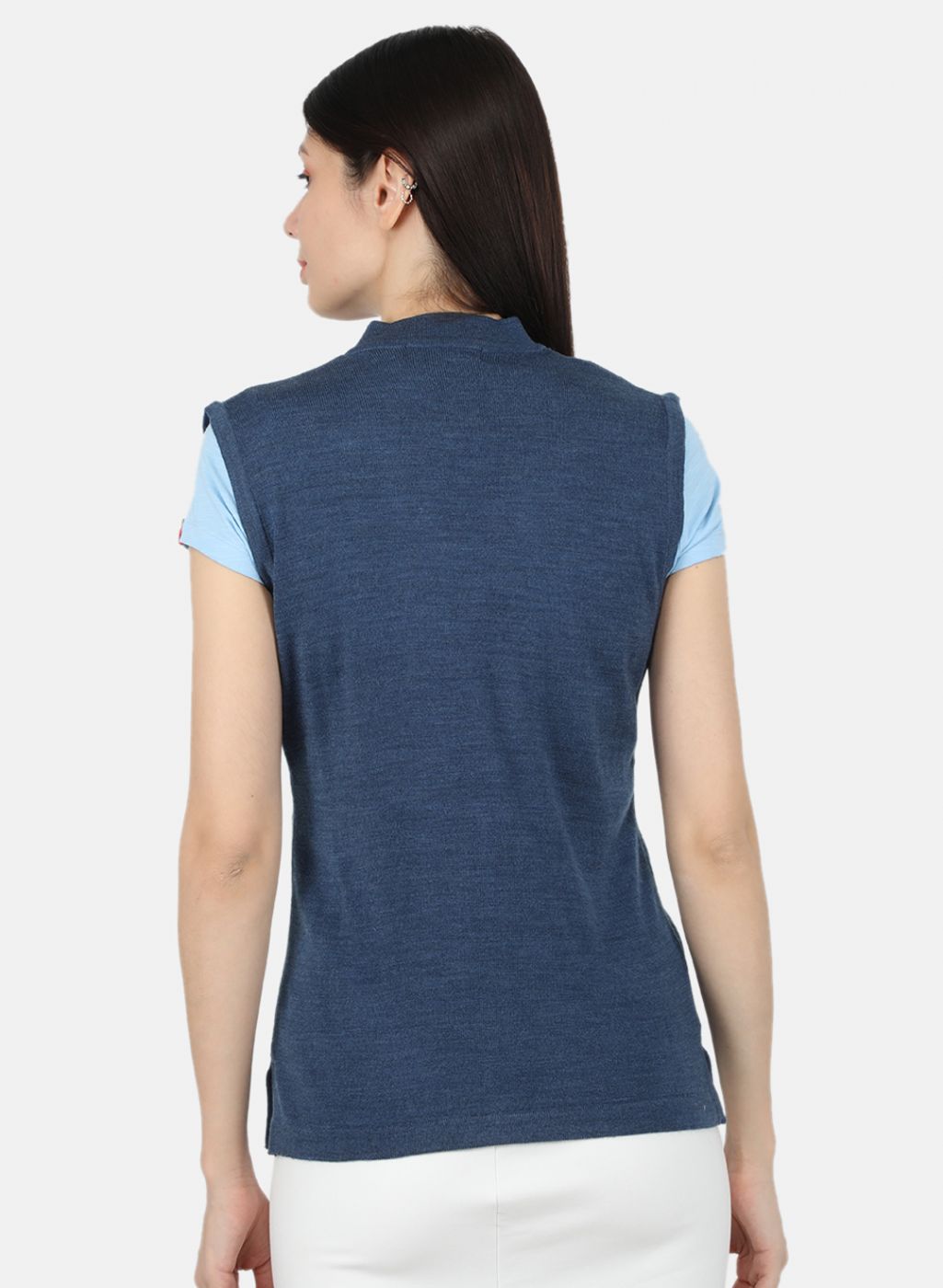 Women Blue Self Design Cardigan