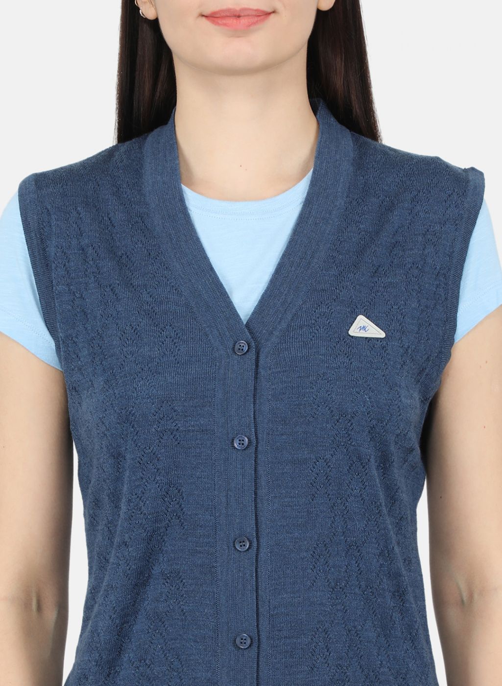 Women Blue Self Design Cardigan