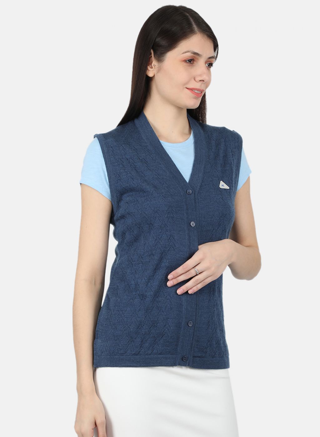 Women Blue Self Design Cardigan